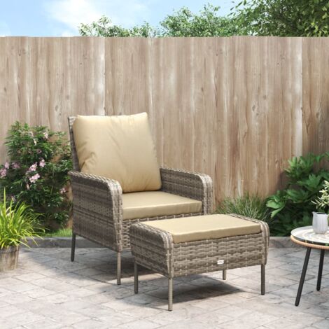 Vidaxl – Chaise de jardin marron clair avec repose-pied – Résine tressée résistante aux intempéries – Coussins rembourrés confortables – Dimensions 69x78x88 cm (1/5)