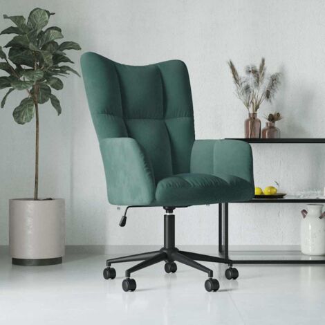 Vidaxl – Fauteuil relax en velours vert foncé – Mousse rembourrée – Réglable en hauteur – Pivotant 360° – Cadre en acier – Charge max 110 kg