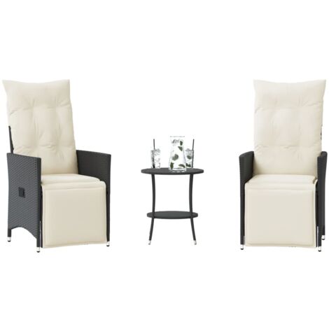 vidaXL 3 Piece Bistro Set with Cushions Black Poly Rattan (1/5)