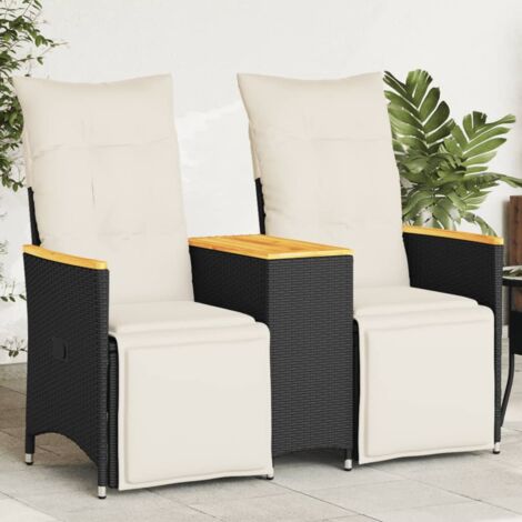vidaXL Reclining Garden Sofa 2-Seater with Table Black Poly Rattan (1/5)