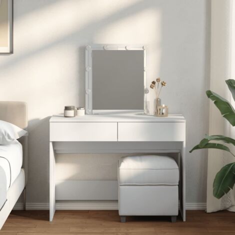 Vidaxl – Coiffeuse enfant avec miroir LED – Bois d'ingénierie – 100x40x130 cm – 2 tiroirs de rangement – Lumière blanche chaude/froide (1/6)