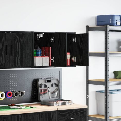 vidaXL Garage Wall Cabinets 2 pcs Black Engineered Wood