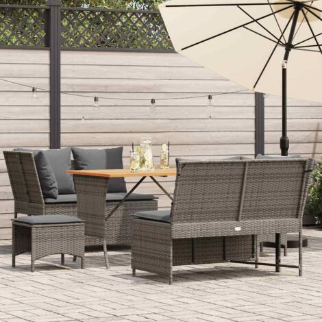 vidaXL 5 Piece Garden Sofa Set with Cushions Grey Poly Rattan