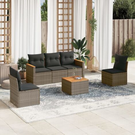 vidaXL 6 Piece Garden Sofa Set with Cushions Grey Poly Rattan (1/3)