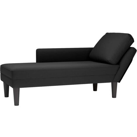 Vidaxl – Fauteuil relax long noir en velours – Accoudoir droit – Coussin lombaire inclus – Dimensions 132x56x70 cm – Capacité 110 kg