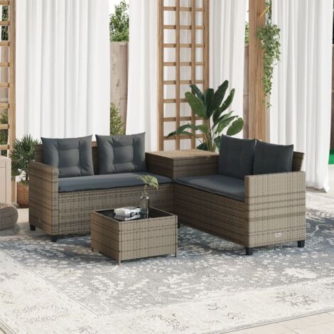 vidaXL Garden Sofa with Table and Cushions L-Shaped Grey Poly Rattan (1/5)