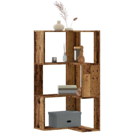 vidaXL Bibliothèque d'angle à 3 niveaux vieux bois bois d'ingénierie