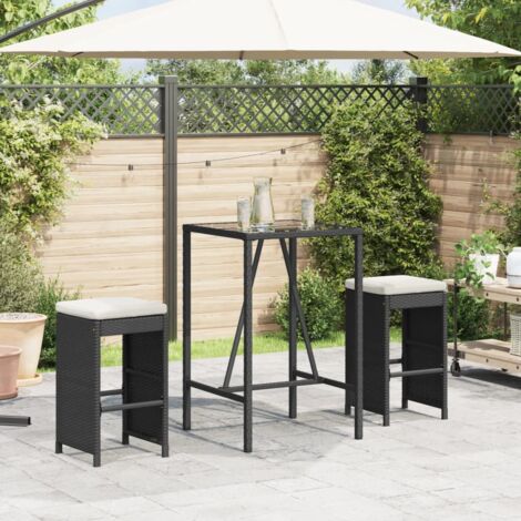 vidaXL Tabourets de bar jardin coussins lot de 2 noir résine tressée