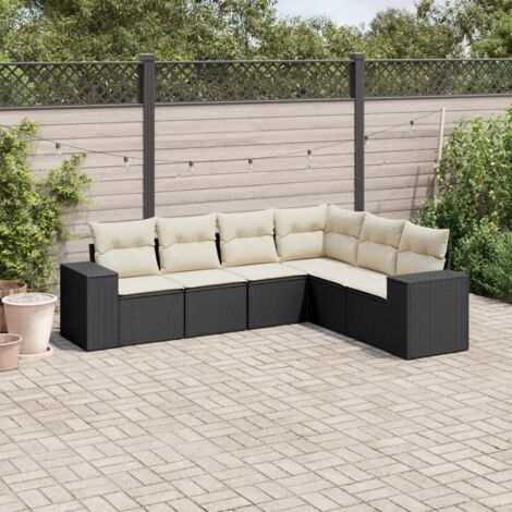 vidaXL 6 Piece Garden Sofa Set with Cushions Black Poly Rattan (1/3)