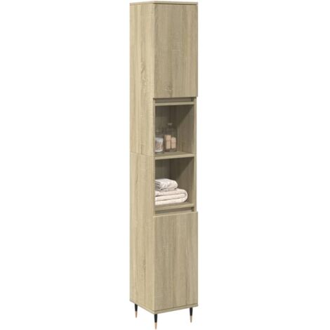 Vidaxl – Armoire murale de salle de bain chêne sonoma 30x30x190 cm – 6 compartiments – Résistante à l'humidité – Fixation murale incluse (1/5)