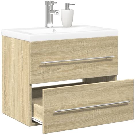 Vidaxl – Ensemble de meubles de salle de bain 2 pcs – Armoire chêne sonoma 60x38,5x48 cm – Lavabo céramique blanc 61x39,5x18,5 cm – Fixation murale (1/5)