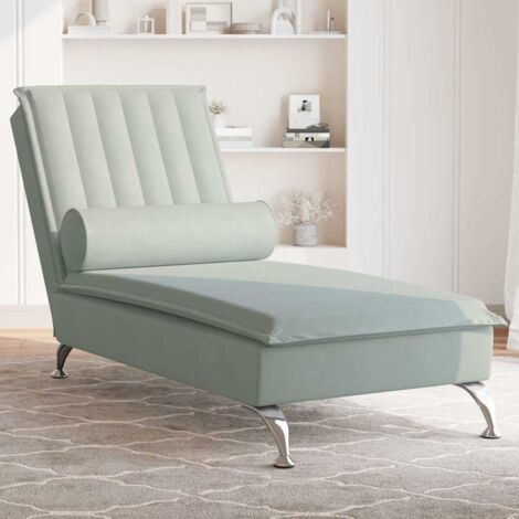 Vidaxl – Chaise longue de massage avec traversin – Velours doux gris clair – Fonction de vibration ciblée – Pieds en métal chromé – Longueur compacte