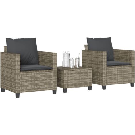 vidaXL 3 Piece Bistro Set with Cushions Grey Poly Rattan (1/5)