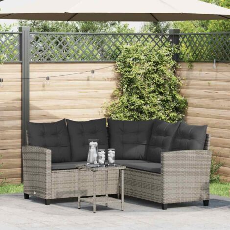 vidaXL Garden Sofa with Table&Cushions L-shaped Grey Poly Rattan (1/5)