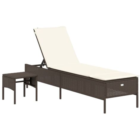 vidaXL Chaise longue avec table et coussin marron résine tressée (1/5)