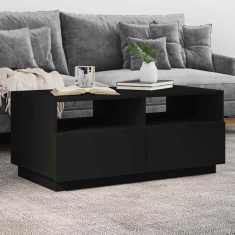 Vidaxl – Table basse fixe noire 90x49x40 cm – Bois d'ingénierie – Lumières LED RVB personnalisables – Capacité 70 kg – Assemblage requis (1/5)