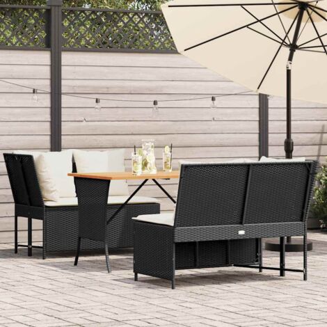 Salon de jardin 3 pcs avec coussins noir résine tressée vidaXL