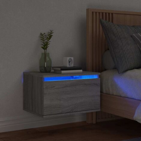 Vidaxl – Table de chevet murale sonoma gris – Bois d'ingénierie – Dimensions 50x36x30 cm – Lumières LED RVB personnalisables