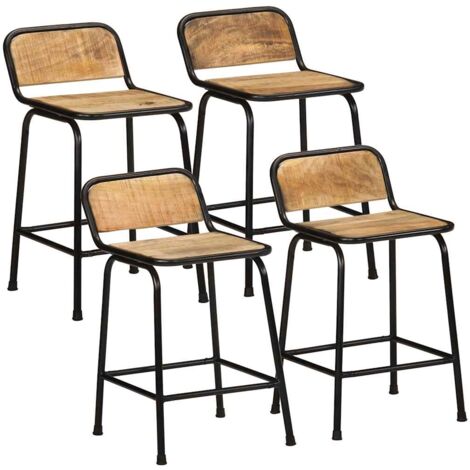 vidaXL Tabourets de bar lot de 4 bois massif manguier brut (1/5)