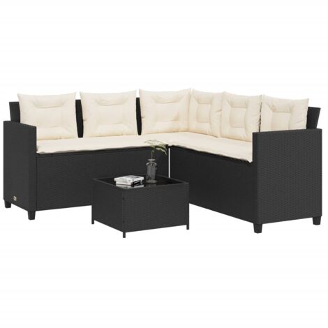 Vidaxl – Canapé de jardin en résine tressée noir – Salon de jardin en L avec table et coussins – Dimensions 175x175x75 cm – Capacité 110 kg
