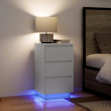 vidaXL Bedside Cabinet with LED Lights White 38x34x65 cm (1/5)