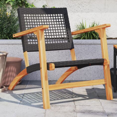 vidaXL Chaises de jardin lot de 2 noir résine tressée et bois d’acacia (1/5)