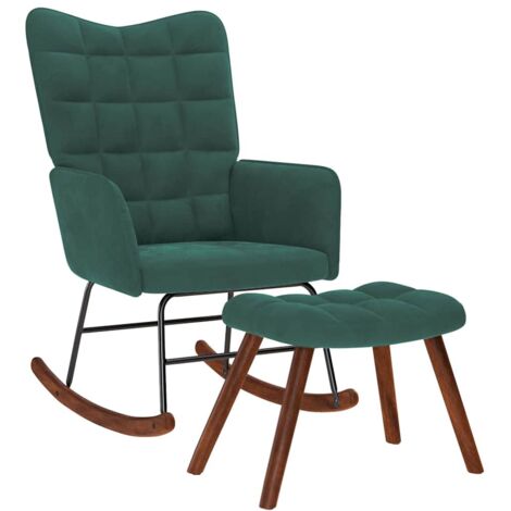 vidaXL Rocking Chair with Stool Dark Green Velvet