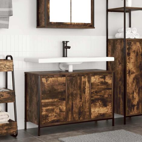 Vidaxl – Meuble sous vasque simple chêne fumé 90x34,5x60 cm – 4 tiroirs et armoire – Bois d'ingénierie résistant à l'humidité