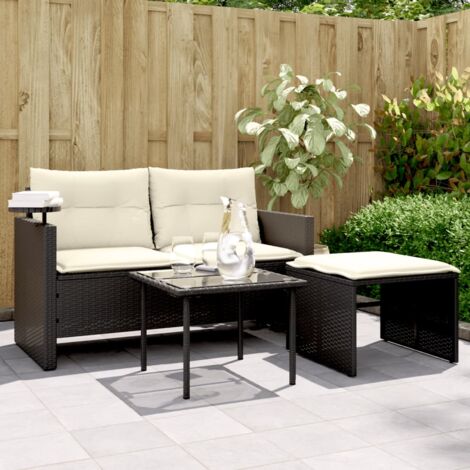 vidaXL 3 Piece Garden Sofa Set with Cushions Black Poly Rattan (1/5)