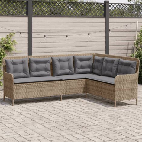 vidaXL Garden Sofa with Cushions L-Shaped Beige Poly Rattan (1/5)