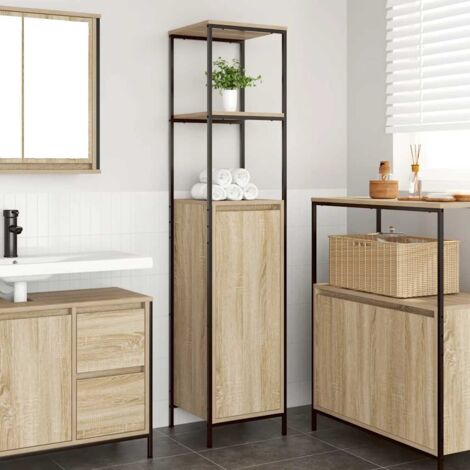 Vidaxl – Armoire murale de salle de bain chêne sonoma 36x35x165 cm – 4 étagères – Charge max 60 kg – Installation personnalisable