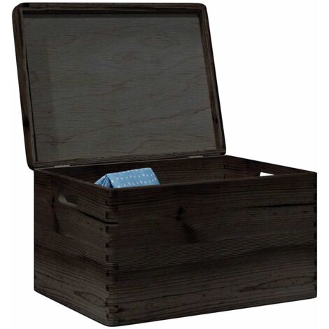 Vidaxl – Boîte de rangement en bois pin massif noir avec couvercle et poignées – Dimensions 40x30x23 cm – Capacité 19 L