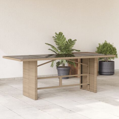 vidaXL Garden Table with Glass Top Beige 190x80x75 cm Poly Rattan (1/5)