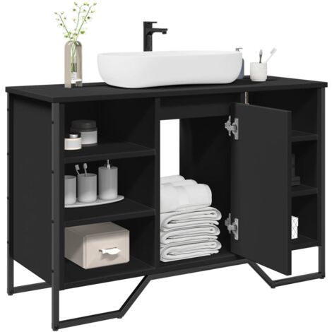 Vidaxl – Armoire lavabo de salle de bain noir 91x35x60 cm – Bois d'ingénierie et métal – Fixation murale incluse – Grand espace de rangement