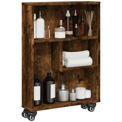 vidaXL Narrow Storage Trolley Smoked Oak 48x13x68 cm Engineered Wood (1/5)
