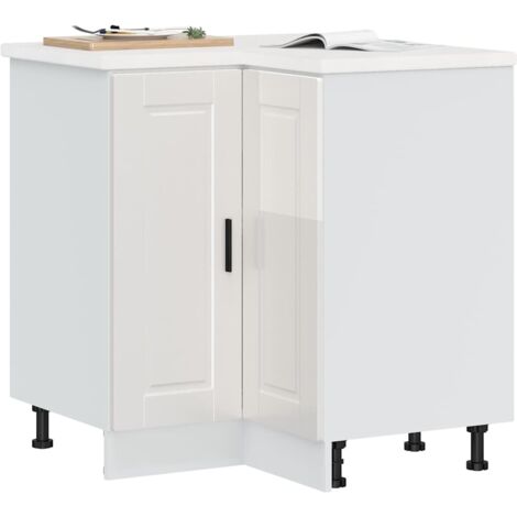 Vidaxl – Armoire d'angle de cuisine Porto blanc brillant en bois d'ingénierie – Dimensions 75,5 x 75,5 x 81,5 cm – Capacité 70 kg – Pieds réglables