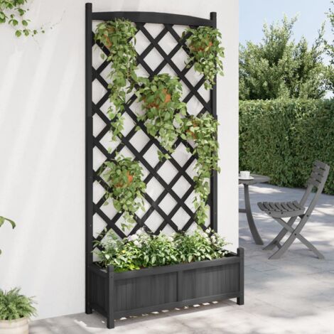 Vidaxl – Jardinière en bois massif de sapin noir avec treillis – Dimensions 90 x 35 x 180 cm – Idéale pour plantes grimpantes et drainage optimal