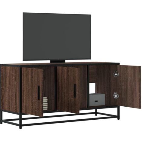 vidaXL TV Cabinet Brown Oak 100x35x50 cm Engineered Wood and Metal (1/5)