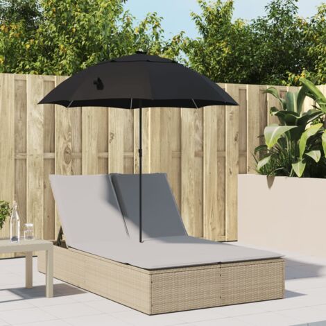 vidaXL Chaise longue double avec coussins et parasol beige poly rotin