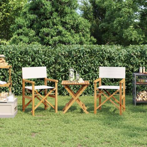 vidaXL Folding Director's Chairs 2 pcs Cream Solid Wood Teak (1/5)