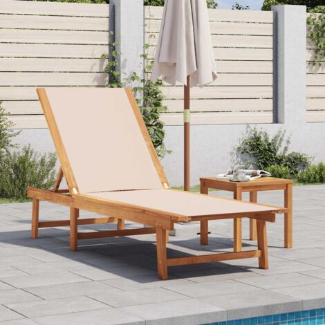 Vidaxl – Chaise longue crème en bois d'acacia massif et textilène – Dossier réglable à 5 positions – Résistante aux UV et à l'eau – Dimensions 200 x 66 x 98 cm