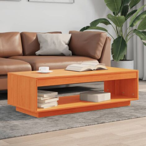 Vidaxl – Table basse fixe en bois massif de pin 110x50x33,5 cm – Couleur cire marron – Design rustique avec étagère de rangement (1/5)
