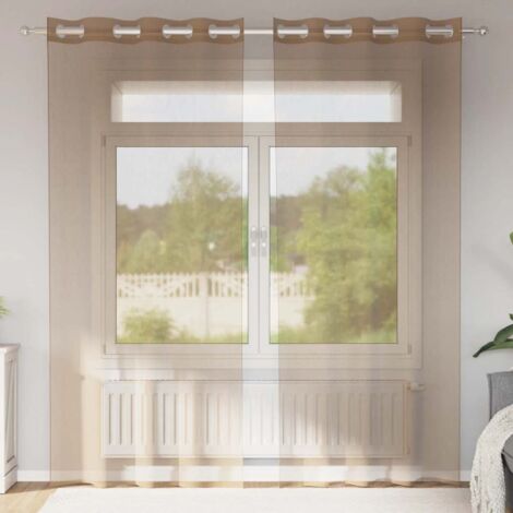 vidaXL Rideaux en voile avec œillets 2 pcs marron clair