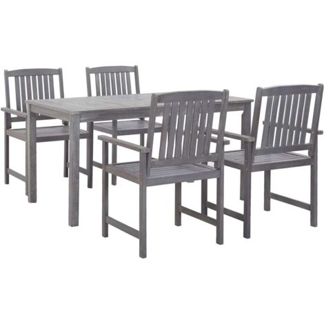 vidaXL 5 Piece Outdoor Dining Set Grey Solid Acacia Wood (1/5)
