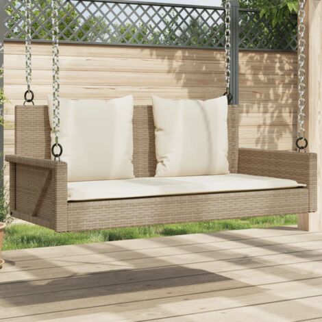 Vidaxl – Balancelle de jardin avec coussins épais – Résine tressée beige – Dimensions 119x56x48 cm – Charge maximale 110 kg