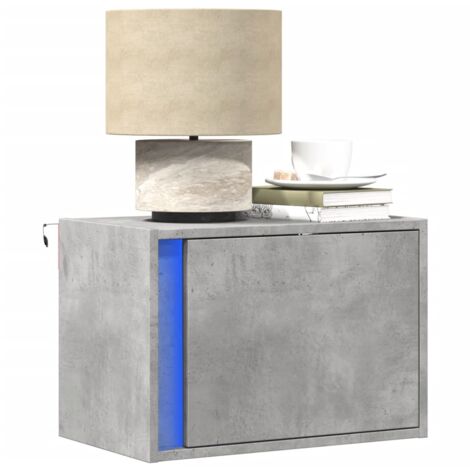vidaXL Wall-mounted Bedside Cabinet with LED Lights Concrete Grey (1/5)