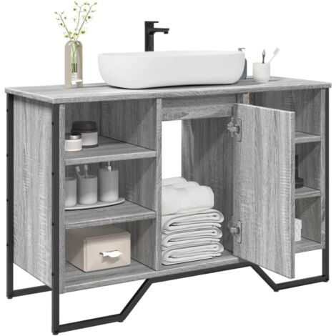 Vidaxl – Meuble lavabo de salle de bain sonoma gris 91x35x60 cm – Bois d'ingénierie – Fixation murale incluse – Espace de rangement optimisé