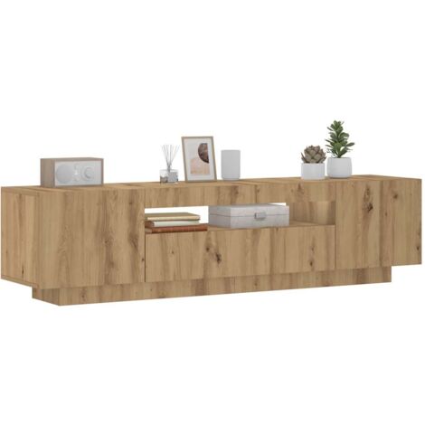 Vidaxl – Meuble TV chêne artisanal avec lumières LED – Bois d'ingénierie – 160 x 35 x 40 cm – 2 portes et 1 compartiment ouvert
