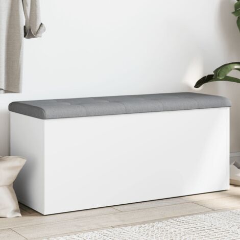 Vidaxl – Banc d'entrée de rangement blanc 102x42x45 cm – Bois d'ingénierie – Assise confortable avec coussin épais – Charnières robustes