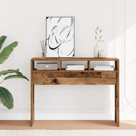 Vidaxl – Table console vieux bois 105x30x80 cm – Bois d'ingénierie – Surface lisse et résistante – Fixation murale recommandée